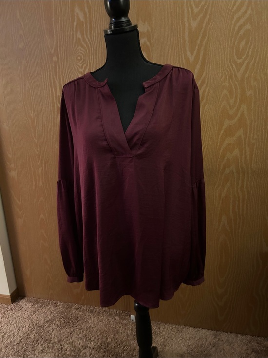 LOFT Tops - LOFT Burgundy Split-Neck Long Sleeve Blouse